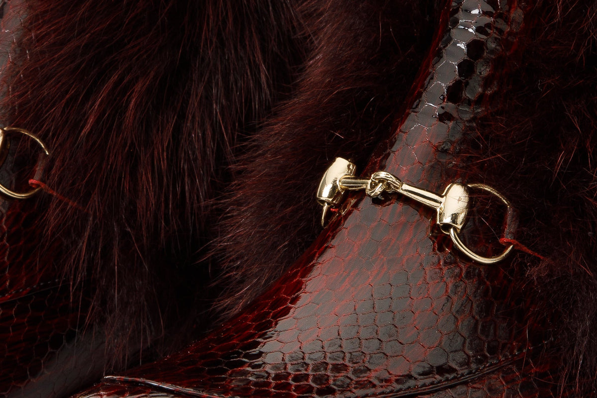 Vinci Leather The Izmir Burgundy Patent Leather Natural Fur Mid Calf Women Boot – product view 5