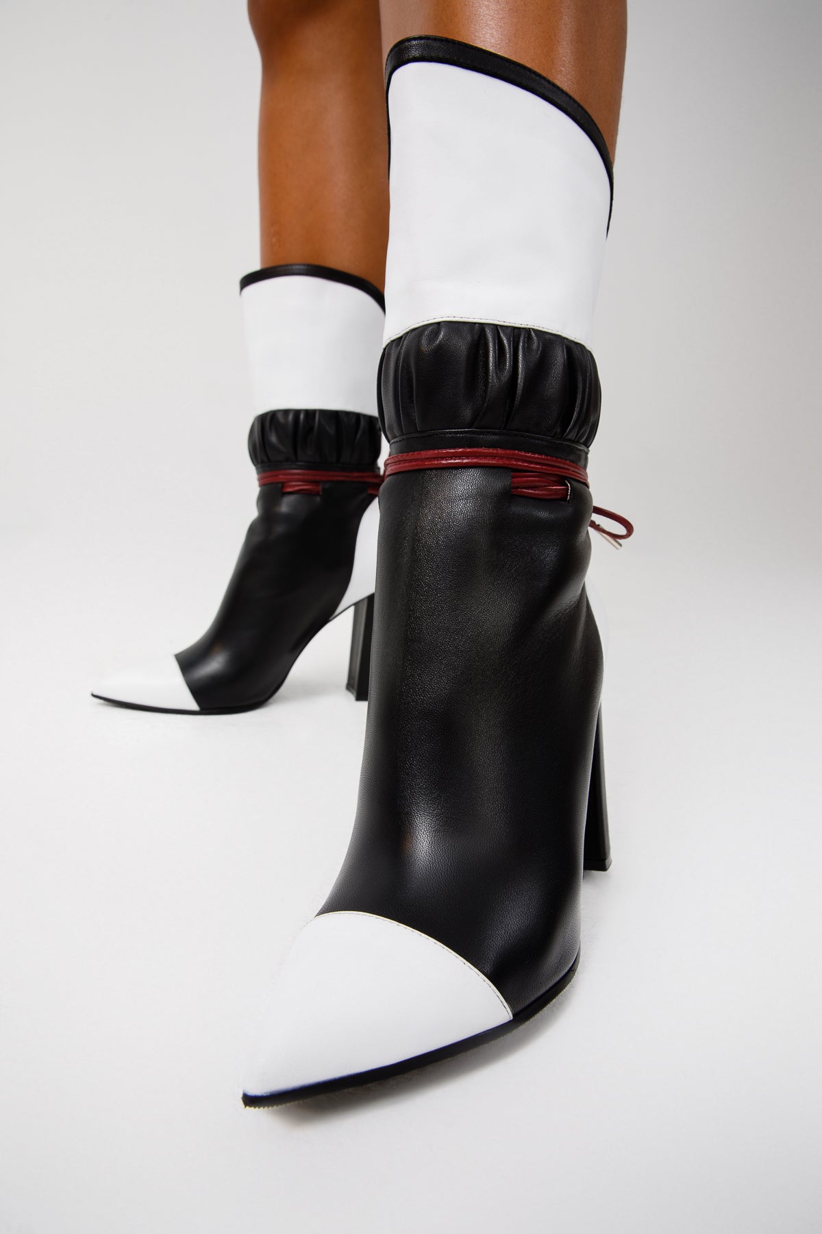 Vinci Leather The Lucca Black & White Leather Mid Calf High Heel Women Boot Limited Edition – product view 10