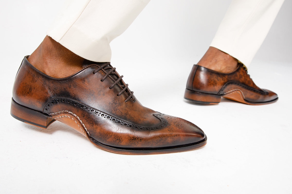 Vinci Leather The Royal Hand Craft Brown Wingtip Oxford Men Shoe – product view 3