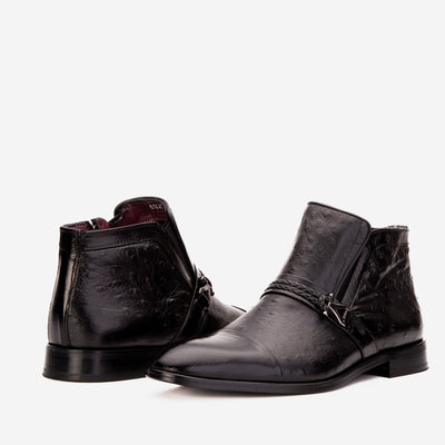 The Dallas Black Leather Bit Ankle Zip-Up Dress Men Boot
