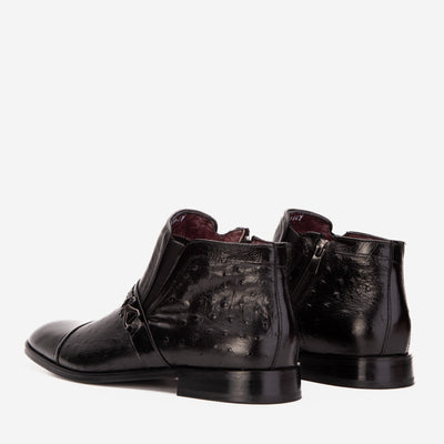 The Dallas Black Leather Bit Ankle Zip-Up Dress Men Boot