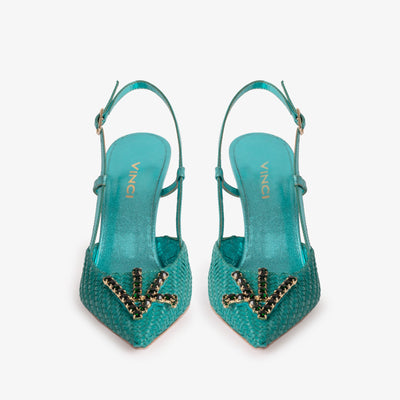 Vinci Leather The Luna Turquoise Leather Slingback Women Sandal – product view 4