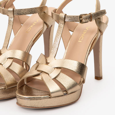 Vinci Leather The Parisian Gold Leather T-Strap Platform Heel Women Sandal – product view 4