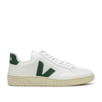 Veja V-12 Men's Sneakers — Green Leather Low-Top