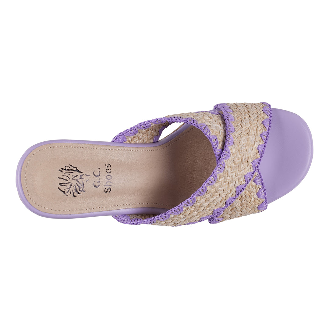 Elsa Lilac Woven Cross Strap Wooden Platform Heeled Sandals – top view