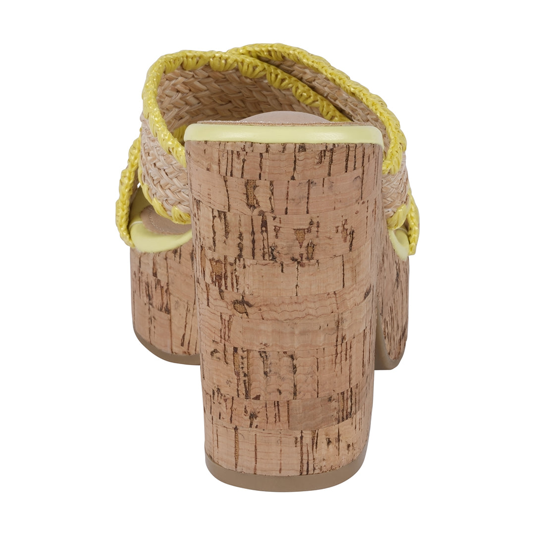 Elsa Yellow Woven Cross Strap Wooden Platform Heeled Sandals – rear view