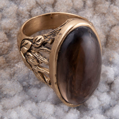Enchanted Faceted Black Smoky Quartz Golden Ring