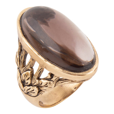 Enchanted Faceted Black Smoky Quartz Golden Ring
