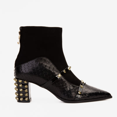 The  Valentina Black Leather Block Heel Women Boot