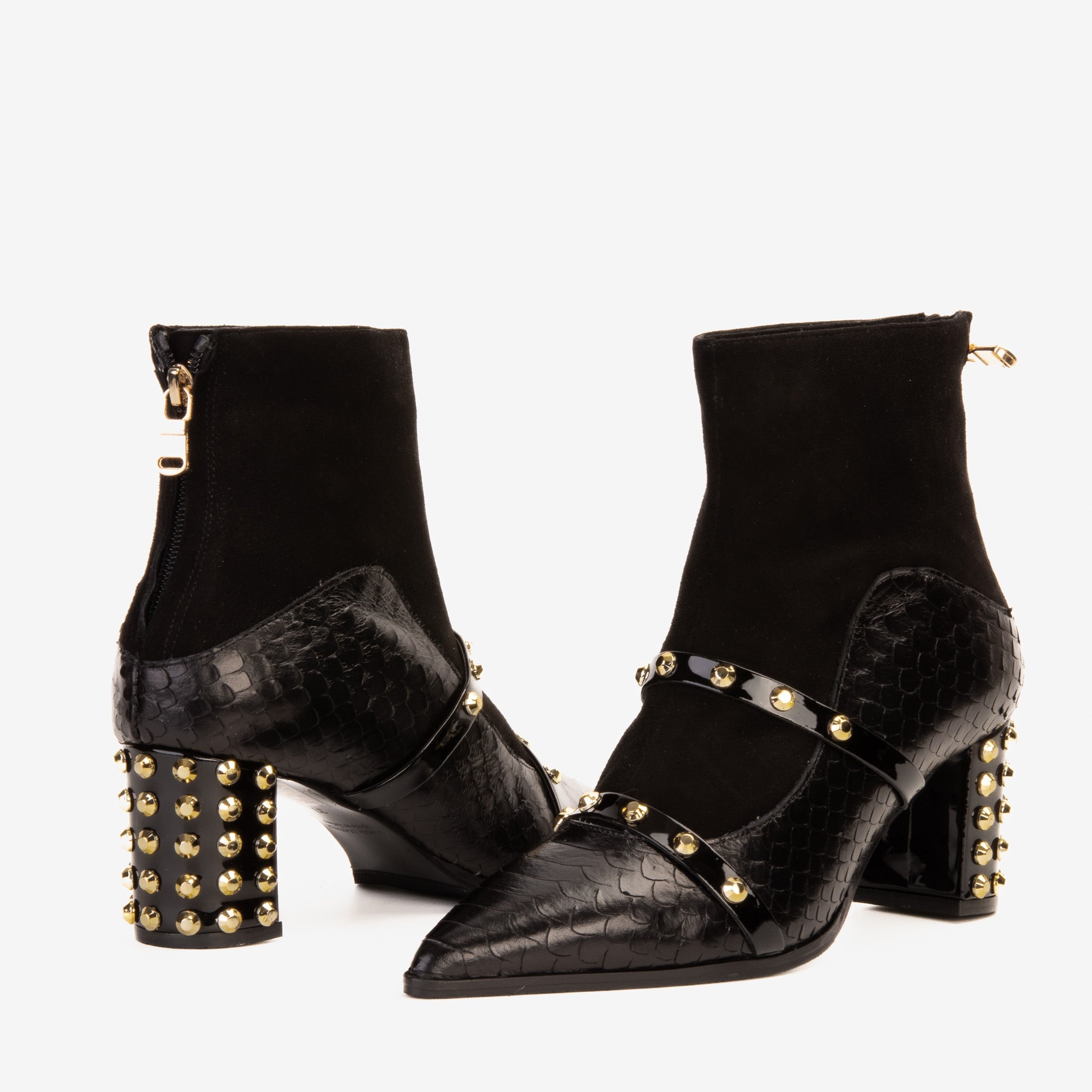 The  Valentina Black Leather Block Heel Women Boot