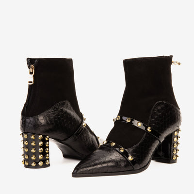 The  Valentina Black Leather Block Heel Women Boot