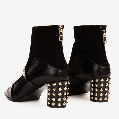 The  Valentina Black Leather Block Heel Women Boot