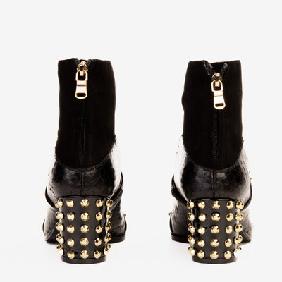 The  Valentina Black Leather Block Heel Women Boot