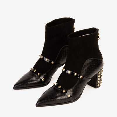 The  Valentina Black Leather Block Heel Women Boot