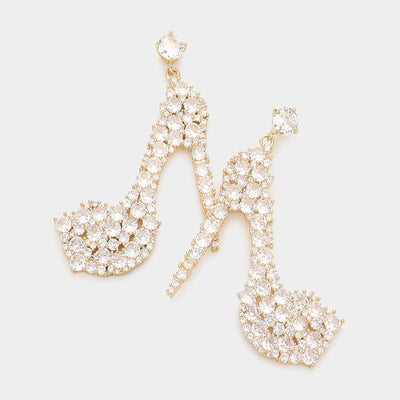 CZ Stiletto Heel Dangle Evening Earrings