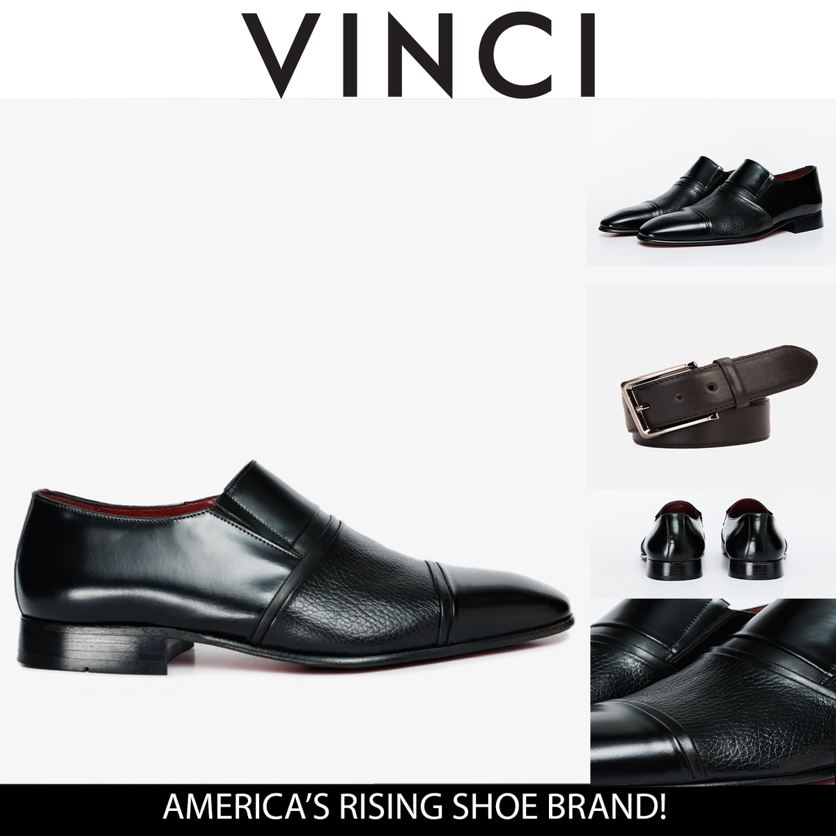 Vinci Leather The Everest Black Leather Cap Toe Dress Loafer Men Shoe – product view 6