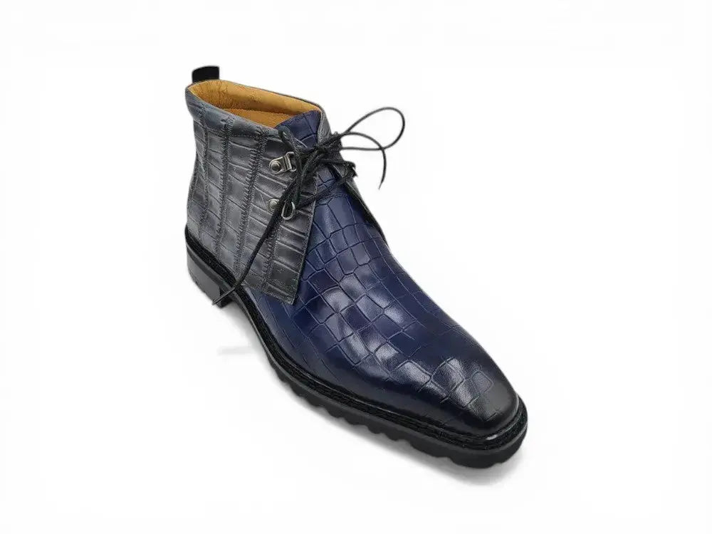 Carrucci Shoes Chukka Boot Leather Alligator Embossed Lug Sole KB520 01 back view