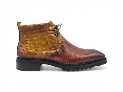 Carrucci Shoes Chukka Boot Leather Alligator Embossed Lug Sole KB520 01 top view