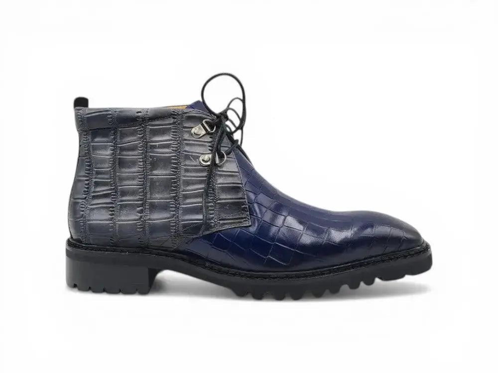 Carrucci Shoes Chukka Boot Leather Alligator Embossed Lug Sole KB520 01 front view