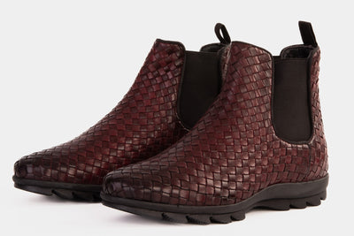 The Luxpre Burgundy Leather Handwoven Casual Chelsea Men Boot Final Sale!