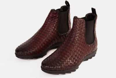The Luxpre Burgundy Leather Handwoven Casual Chelsea Men Boot Final Sale!
