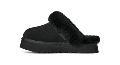 UGG Disquette Womens Platform Slippers — Black Suede