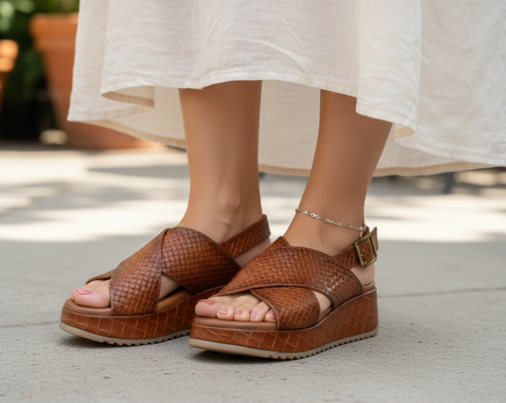 Eric Michael Fawna Braided Leather Wedge Sandal