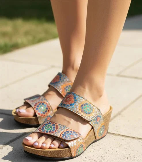 Eric Michael Lily Leather Wedge Sandals