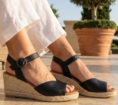 Eric Michael Napa Textured Leather Wedge Sandal