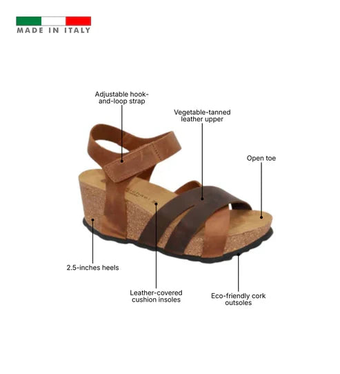 Eric Michael Olympia Women’s Vegetable-Tanned Cork Wedge Sandal