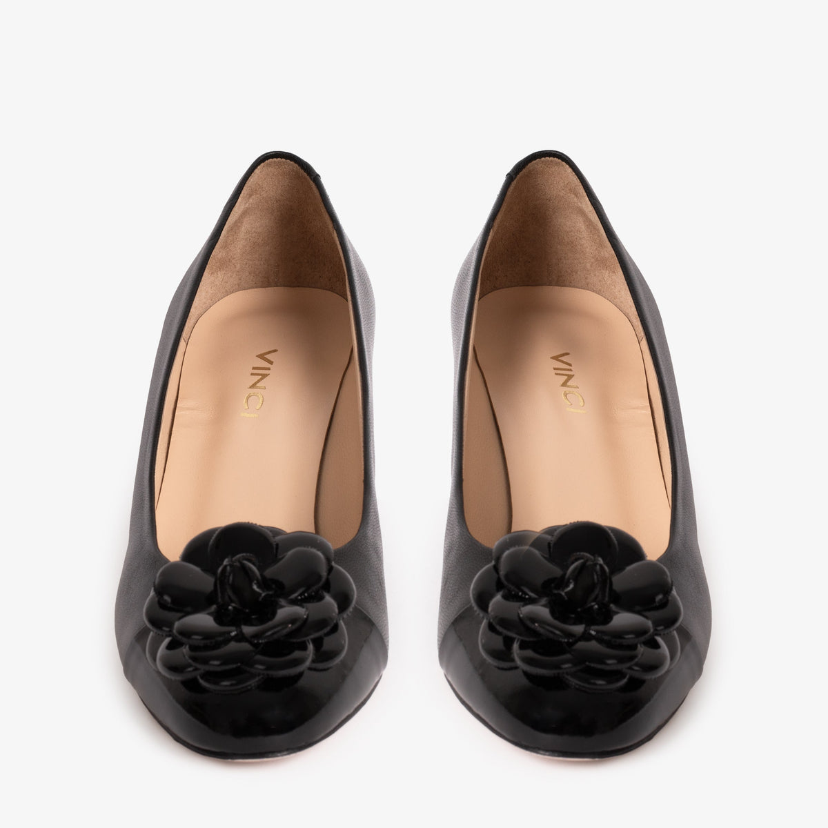 Vinci Leather The Diva Black Leather Cap Toe Block Heel Pump Women Shoe – product view 2