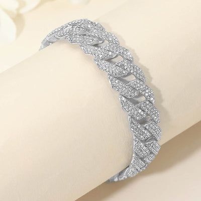 Bold 15mm Rhinestone Pave Miami Cuban Link Chain Bracelet