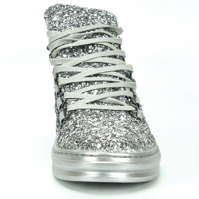 FI-2174-2 Silver Glitter Casual High Top Sneaker Boot Fiesso by Aurelio Garcia