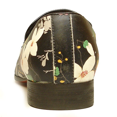 FI-7054 Black Leather Floral Print Fiesso by Aurelio Garcia slip on