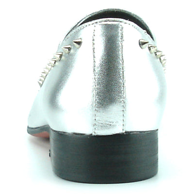FI-7107 Silver Leather with Silver Spike Slip on Loafer Fiesso by Aurelio Garcia