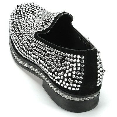 FI-7119 Black - Spikes and Rhinestones Fiesso by Aurelio Garcia Suede Slip on