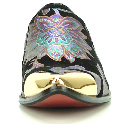 FI-7133 Black Floral Designs Loafer With Metal Tip Fiesso by Aurelio Garcia