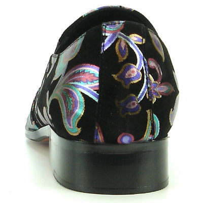 FI-7133 Black Floral Designs Loafer With Metal Tip Fiesso by Aurelio Garcia