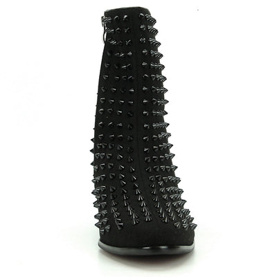 FI-7142 Black Suede Black Spikes Cuban Heel Fiesso by Aurelio Garcia Boot with Side Zipper