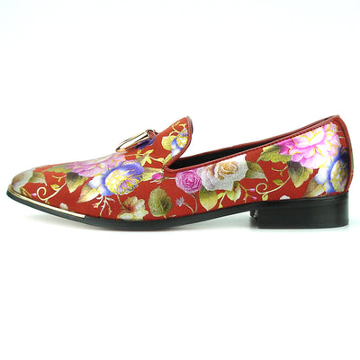 FI-7155 Red Genuine Leather Floral Print Fiesso by Aurelio Garcia slip on