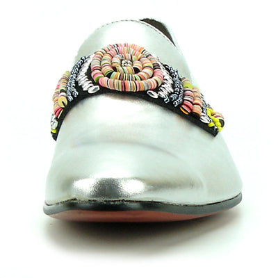 FI-7193 Silver Leather Multi Color Strap Fiesso by Aurelio Garcia Suede Slip on