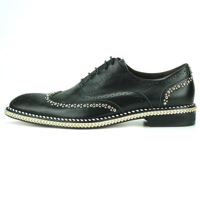 FI-7201 Black Genuine Leather Lace up Wing Tip Fiesso by Aurelio Garcia