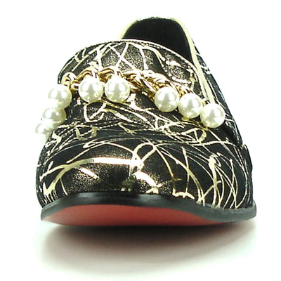 FI-7215 Gold Leather gold chain with pearls Fiesso by Aurelio Garcia Loafer