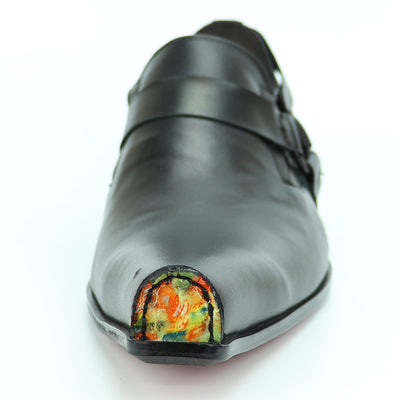 FI-7278 Black Leather Shoe Pointed Toe Slip on Fiesso by Aurelio Garcia