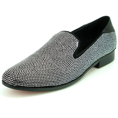 FI-7285-A Black Suede Silver Rhinestones with Slip on Loafer Fiesso by Aurelio Garcia