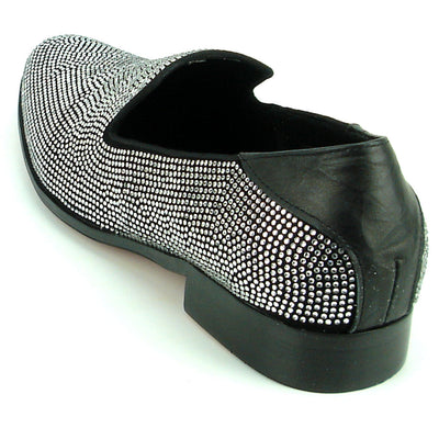 FI-7285-A Black Suede Silver Rhinestones with Slip on Loafer Fiesso by Aurelio Garcia