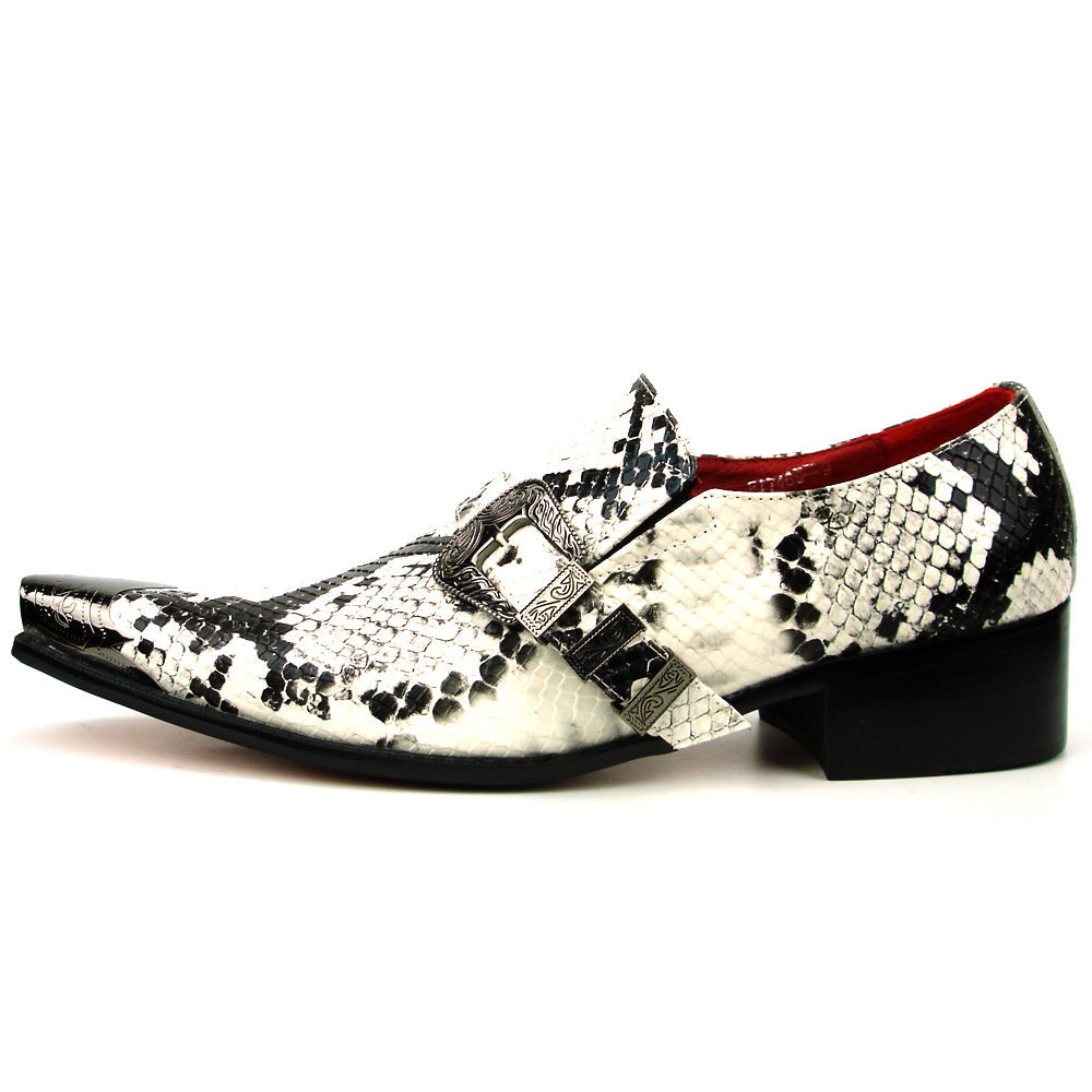 FI-7469 Black White Python Print Slip on Gold Metal tip Fiesso by Aurelio Garcia