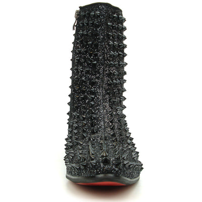 FI-7504 Black Glitter Black Spikes High top Boot Fiesso by Aurelio Garcia