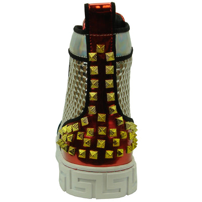 FI-2363 Red Silver Gold Spikes High top Sneaker Encore by Fiesso