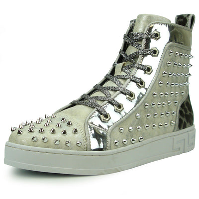 FI-2364 Silver Suede Silver Spikes High top Sneaker Encore by Fiesso
